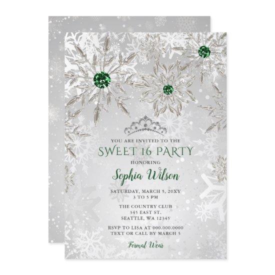 Silver Green Snowflake Princess Tiara Sweet 16