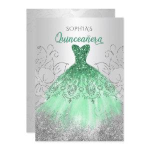 Silver Green Sparkle Dress Quinceañera Quince