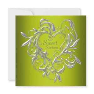 Silver Heart Sage Green Sweet Sixteen Birthday