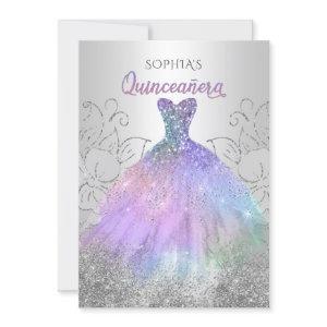 Silver Hologram Glitter Dress Quinceañera Quince