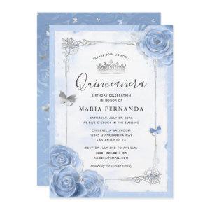 Silver Light Baby Blue Roses Elegant Quinceanera