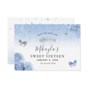 Silver Light Baby Blue Roses Elegant Save The Date