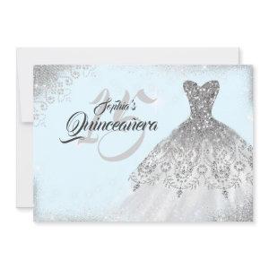 Silver Light Blue Lace Diamond Gown Quinceanera