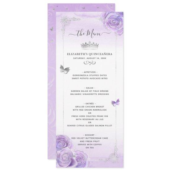 Silver Light Purple Roses Elegant Floral Menu