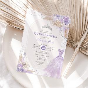 Silver Lilac Boho Floral Quinceañera 15th Birthday