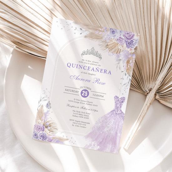 Silver Lilac Boho Floral Quinceañera 15th Birthday