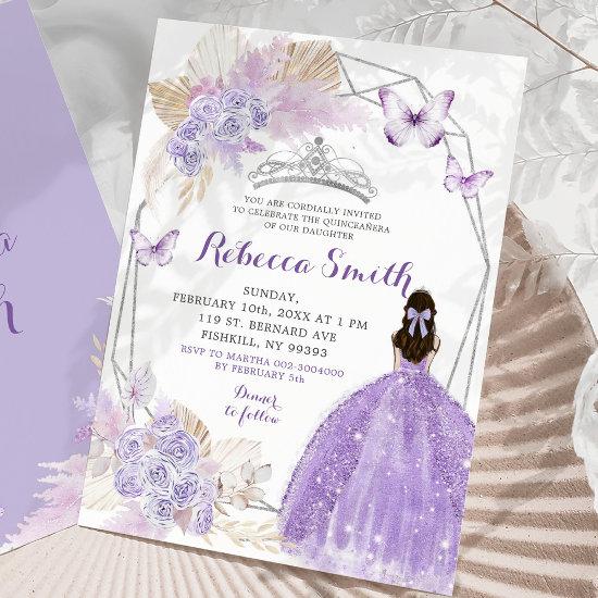 Silver Lilac Purple Boho Butterfly Quinceañera