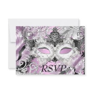 Silver Lilac Sparkle Mask Masquerade Party RSVP