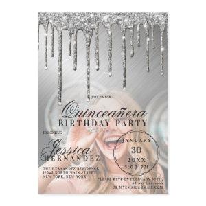Silver Metallic Glitter Drips Photo Quinceañera