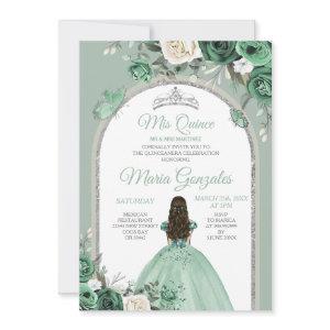 Silver Mis Quince Dusty Green Floral Quinceañera
