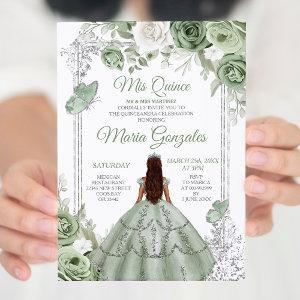 Silver Mis Quince Sage Green Floral Quinceañera