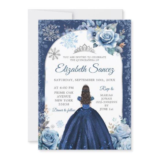 Silver Navy Blue Magical Winter Snowflake 15 Años