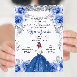 Silver Navy Blue Quinceanera