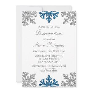 Silver Navy Blue Snowflake Winter Quinceanera