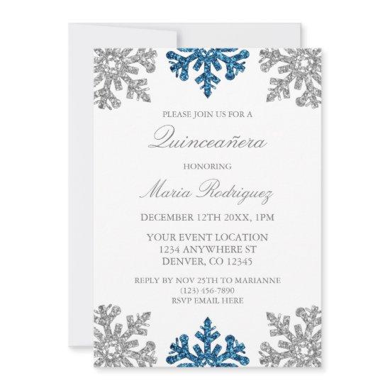 Silver Navy Blue Snowflake Winter Quinceanera