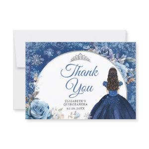 Silver Navy Blue Winter Snowflake Quinceanera Thank You Card