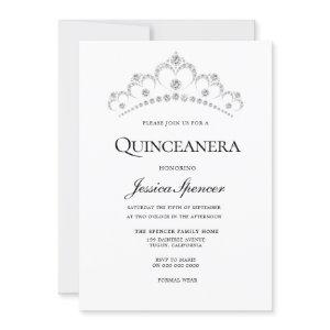 Silver & Navy Diamond Tiara Quinceanera Invite