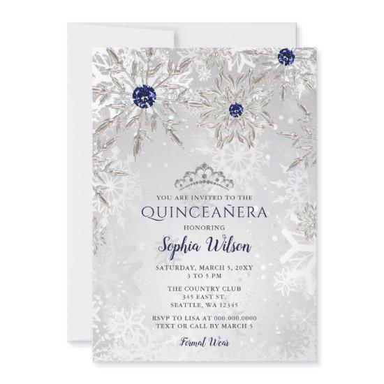 Silver Navy Snowflakes Tiara Quinceañera