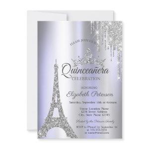 Silver Paris Eiffel Tower,Drip Violet Quinceañera
