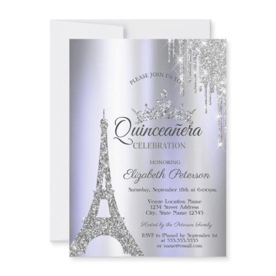 Silver Paris Eiffel Tower,Drip Violet Quinceañera