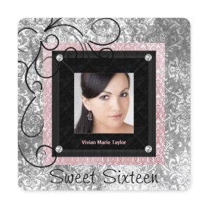 Silver Pink and Black Damask Sweet 16