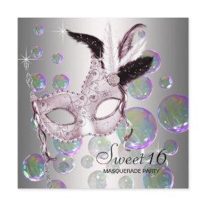 Silver Pink Bubbles Sweet Sixteen Masquerade Party