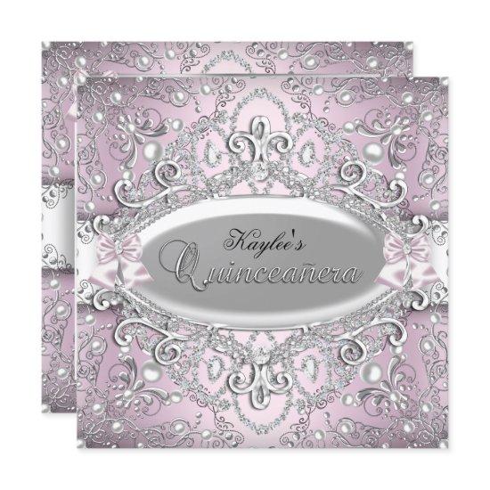 Silver & Pink Damask Pearl Quinceanera