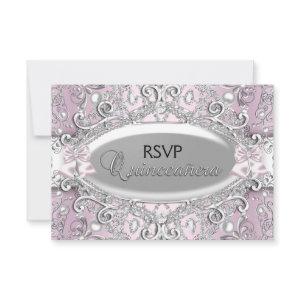 Silver & Pink Damask Pearl Quinceanera RSVP