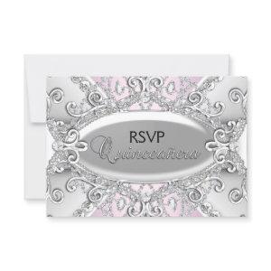 Silver & Pink Diamond Damask Quinceanera RSVP