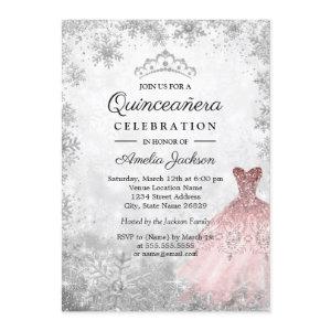 Silver Pink Dress Snowflakes Winter Quinceanera