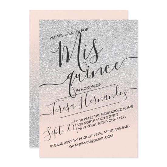 Silver Pink Faux Sparkly Glitter Ombre Quinceañera