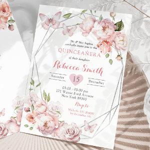 Silver Pink Floral Mexican Girl Sweet 16 Birthday