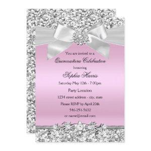 Silver Pink Glitter Jewel Bow Quinceanera Birthday
