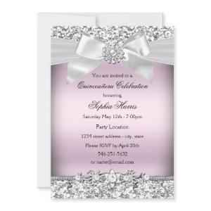 Silver Pink Glitter & Jewel Bow Quinceanera