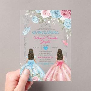 Silver Pink & Pastel Blue Butterfly Quinceañera Acrylic