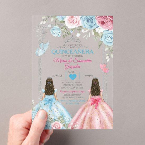Silver Pink & Pastel Blue Butterfly Quinceañera Acrylic