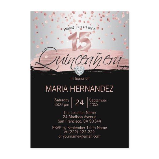 Silver Pink Rose Gold Foil Black QUINCEANERA 15