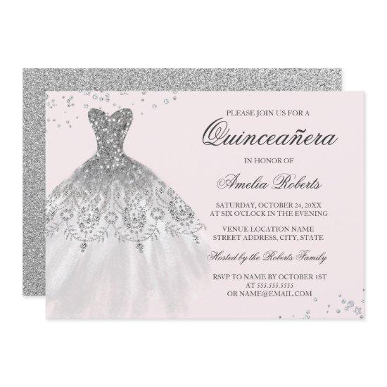 Silver Pink Sparkle Dress Quinceanera