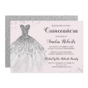 Silver Pink Sparkle Dress Quinceanera