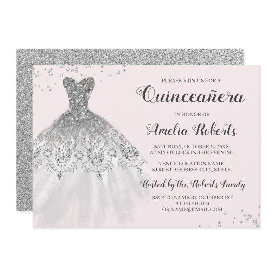 Silver Pink Sparkle Dress Quinceanera
