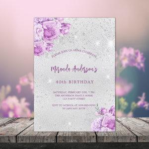 Silver pink violet flowers birthday