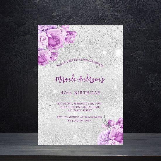 Silver pink violet flowers luxury birthday
