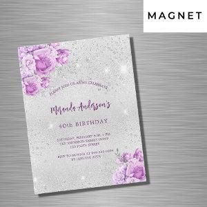 Silver pink violet flowers luxury birthday magnetic