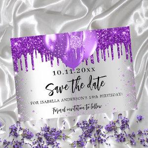 Silver purple balloons birthday save the date announcement postcard