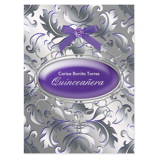 Silver Purple Damask Elegant Purple Quinceanera