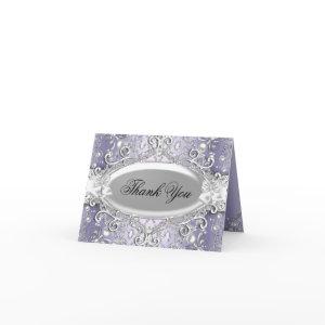 Silver & Purple Damask Pearl Thank You Card