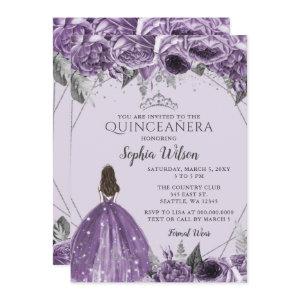 Silver Purple Floral Princess Quinceañera