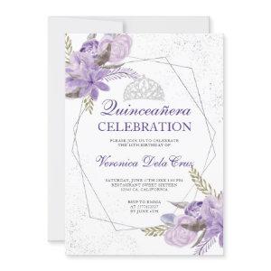 Silver purple floral watercolor Quinceanera