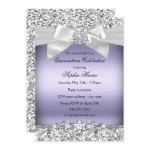Silver Purple Glitter Jewel Bow Quinceanera