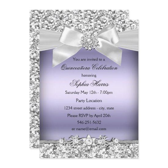 Silver Purple Glitter Jewel Bow Quinceanera